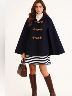 J Crew Cape Poncho Wool Cashmere Toggle Coat Navy Size XXS/XS